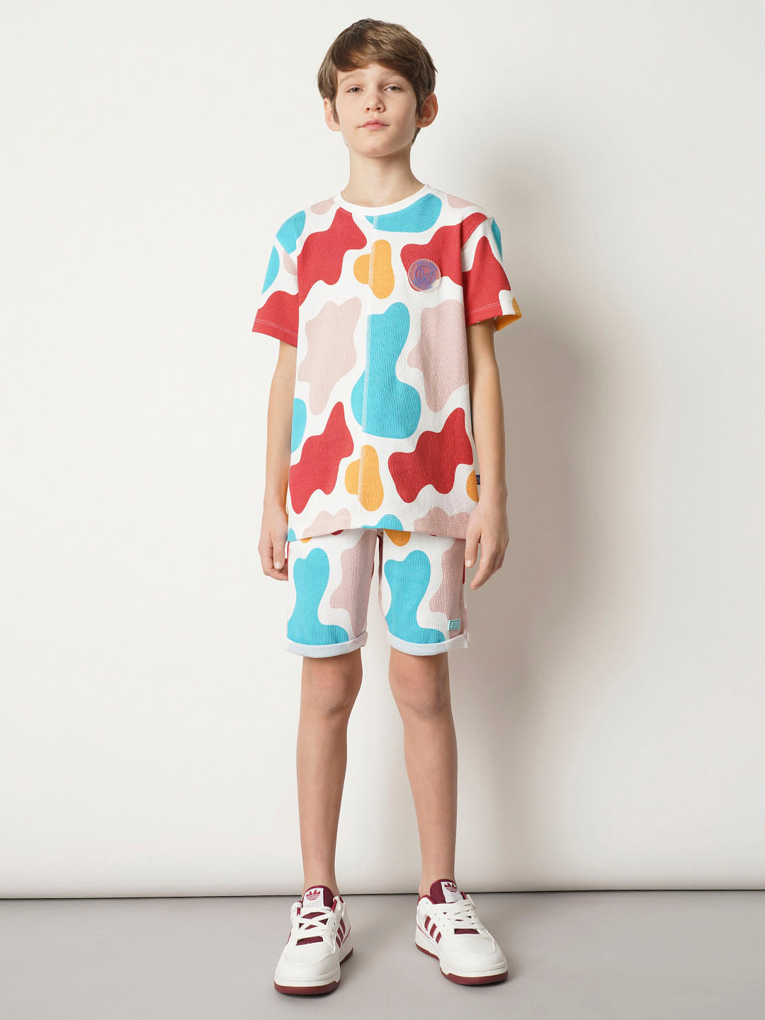 Boys White Colourblocked Co-ord Set T-shirt