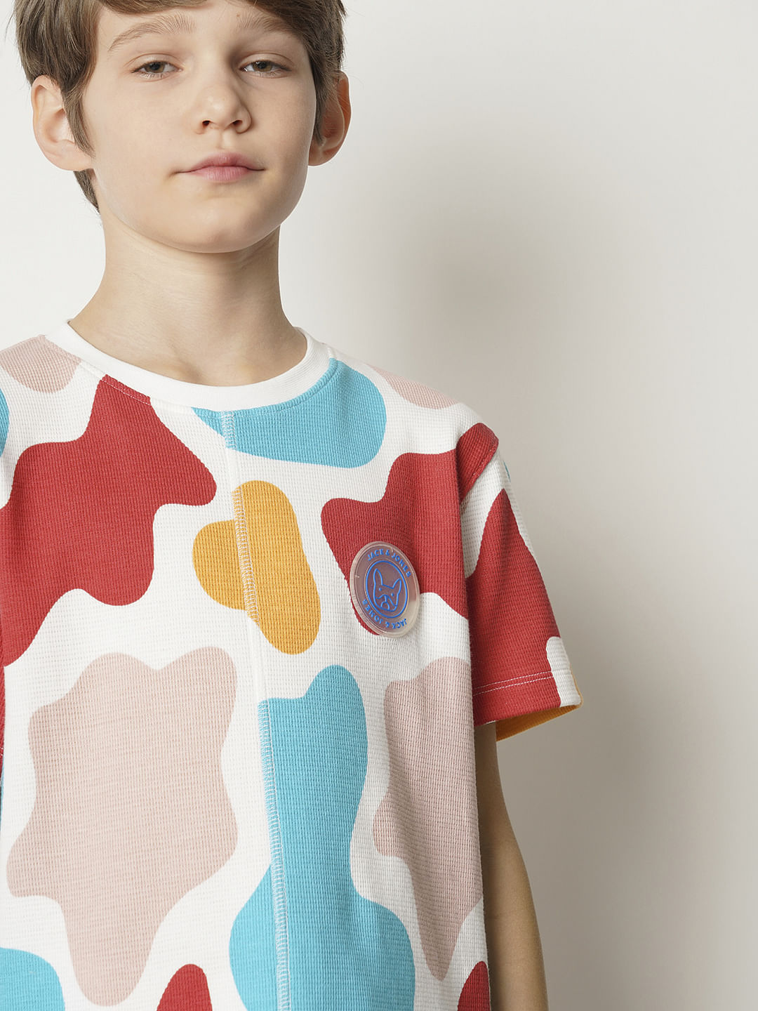 Boys White Colourblocked Co-ord Set T-shirt