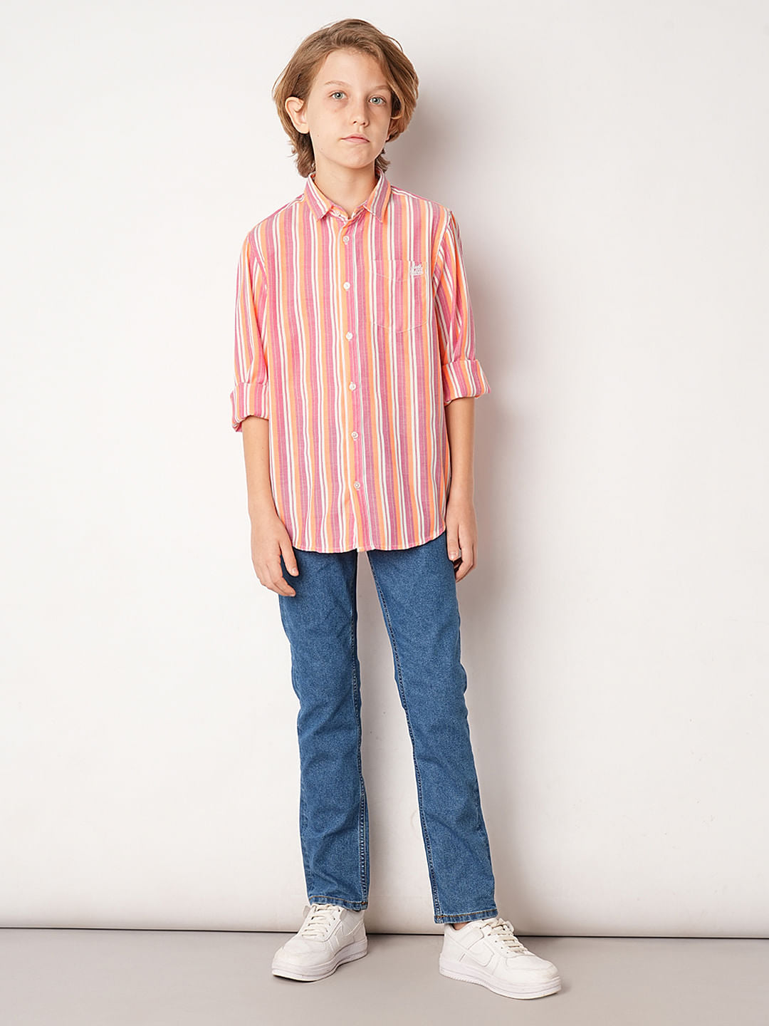 Peach Striped Full Sleeves Shirt
