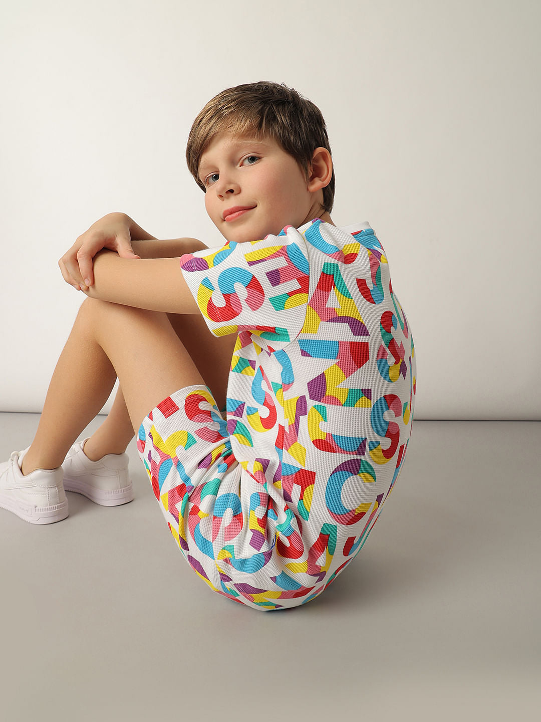 Boys White Printed Co-ord Set T-shirt