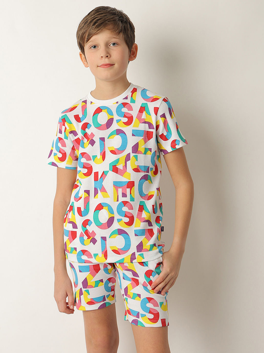 Boys White Printed Co-ord Set T-shirt
