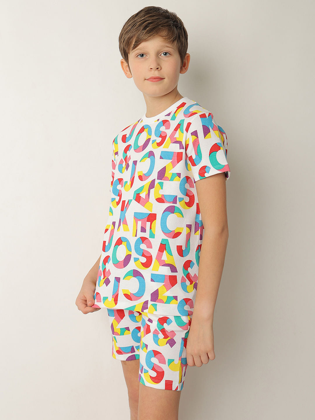 Boys White Printed Co-ord Set T-shirt
