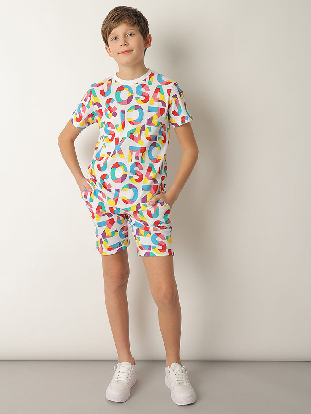 Boys White Printed Co-ord Set T-shirt