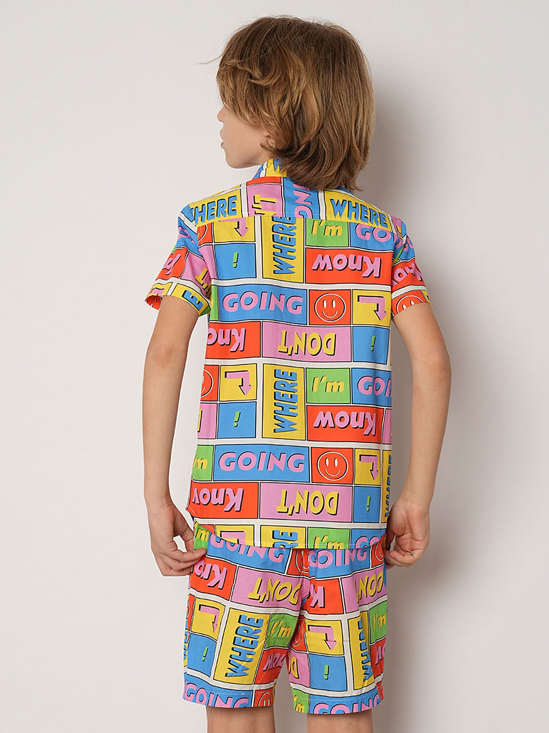 Boys Yellow Printed Co-ord Set Shirt