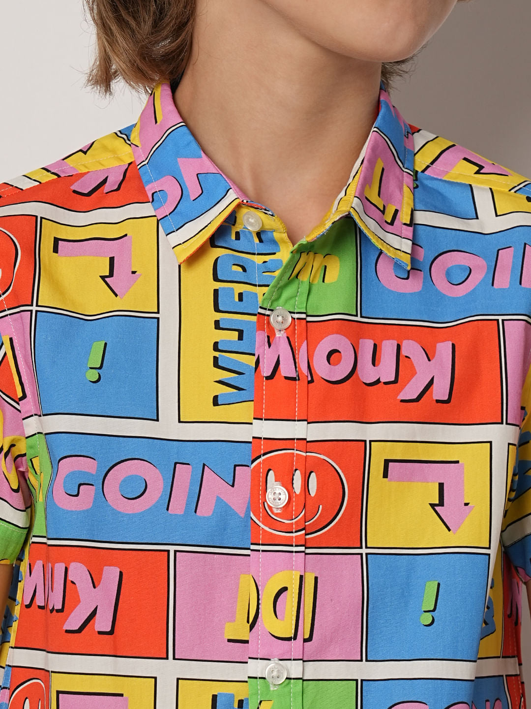 Boys Yellow Printed Co-ord Set Shirt