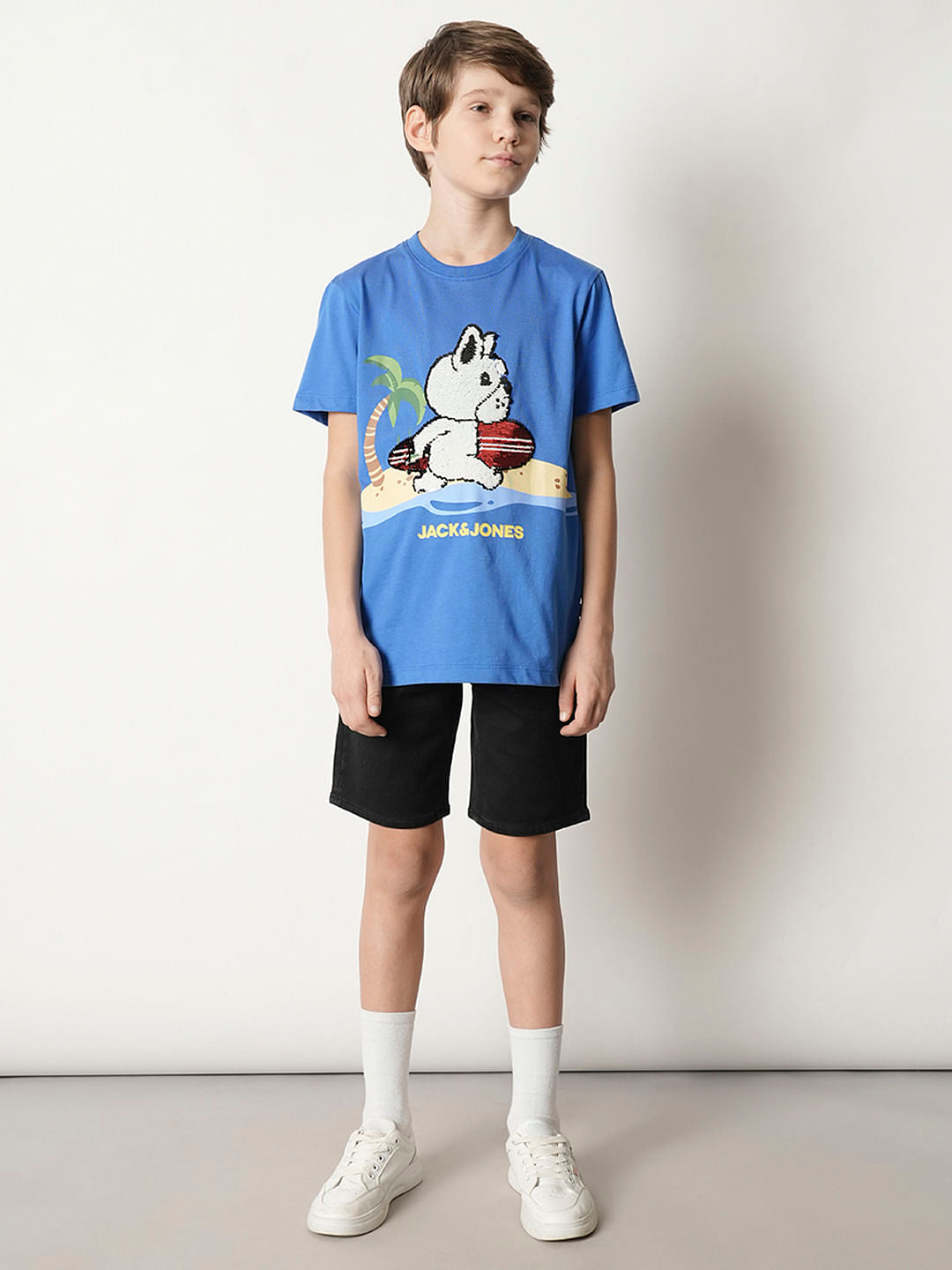Boys Blue Sequined Graphic T-shirt