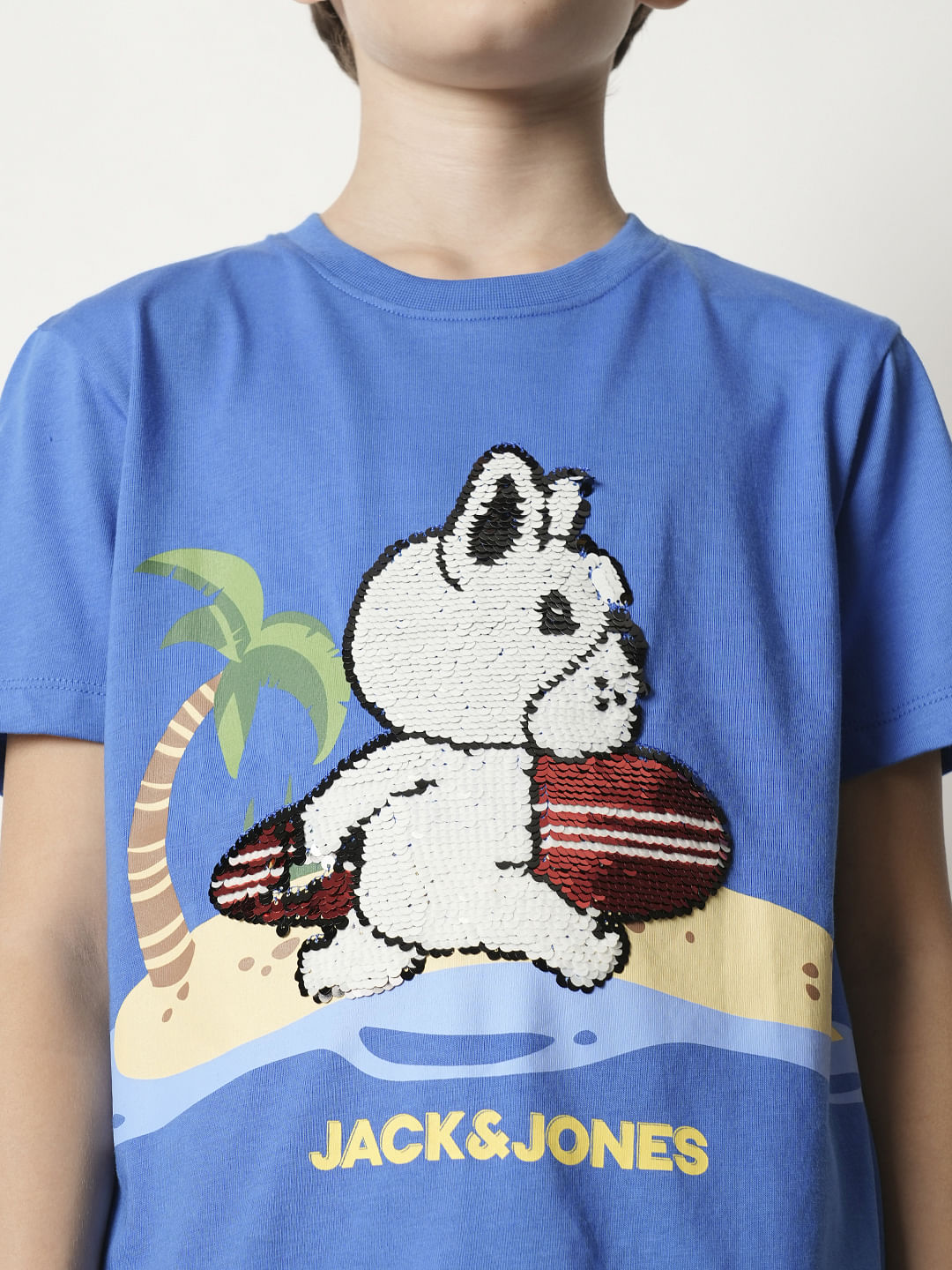 Boys Blue Sequined Graphic T-shirt