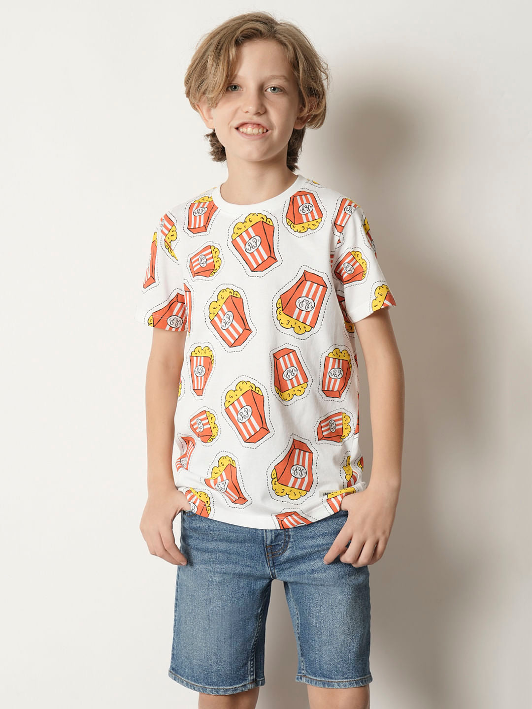 Boys Light Pink Printed Crew Neck T-shirt