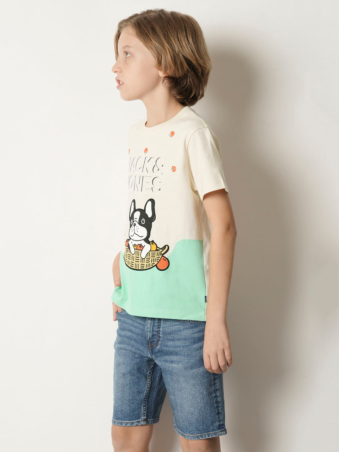 Boys Beige Colourblocked Crew Neck T-shirt