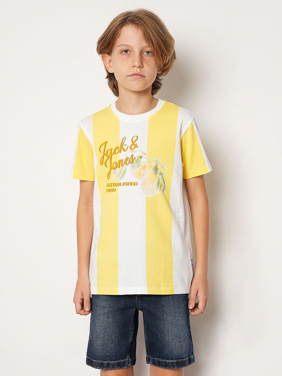 Boys Yellow Colourblocked Crew Neck T-shirt