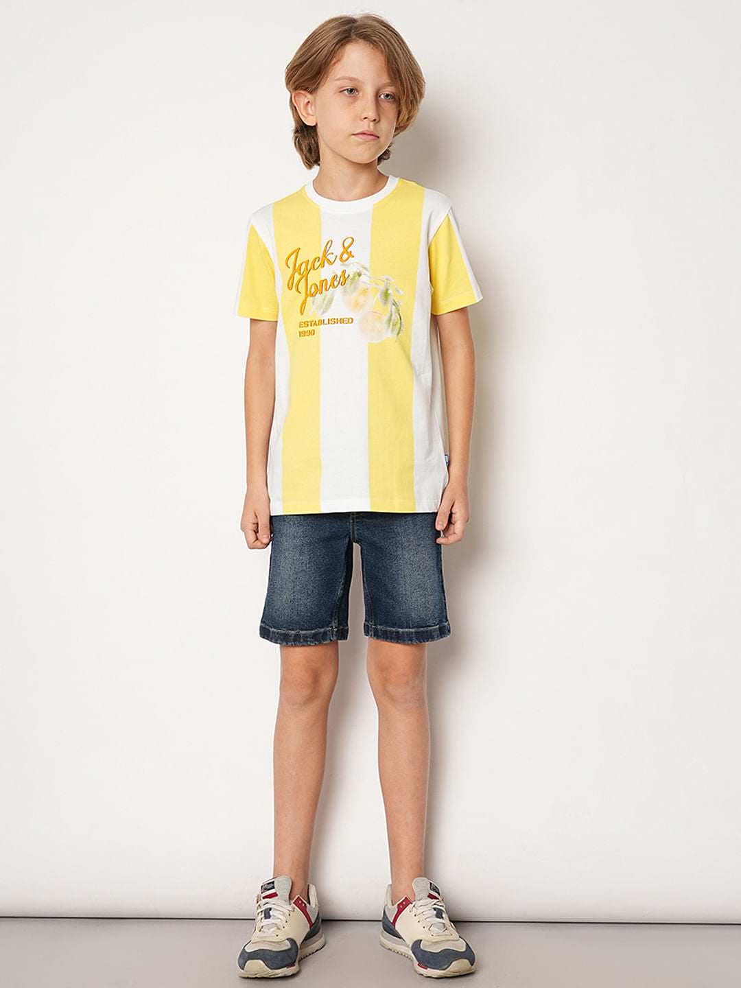 Boys Yellow Colourblocked Crew Neck T-shirt