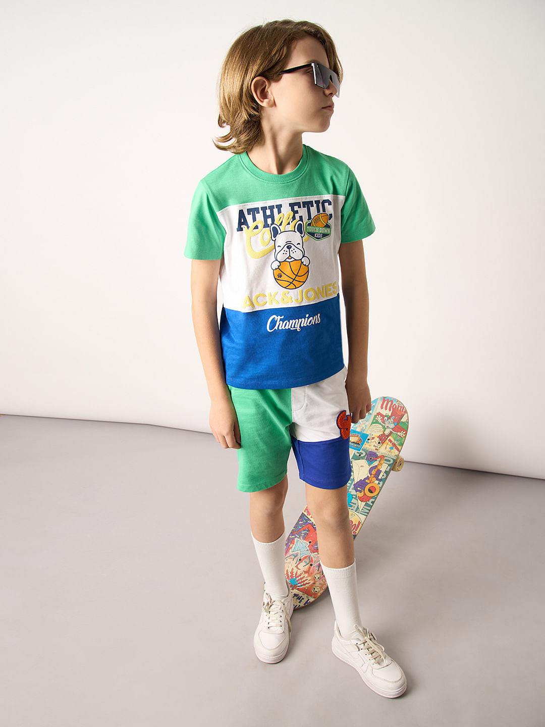 Boys Green Colourblocked Co-ord Set T-shirt - 4/5Y