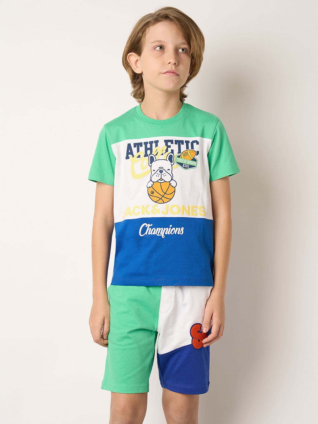 Boys Green Colourblocked Co-ord Set T-shirt
