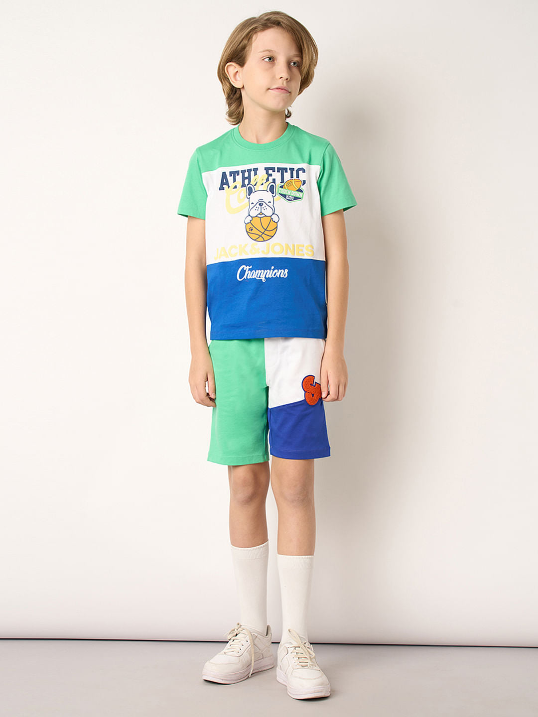 Boys Green Colourblocked Co-ord Set T-shirt