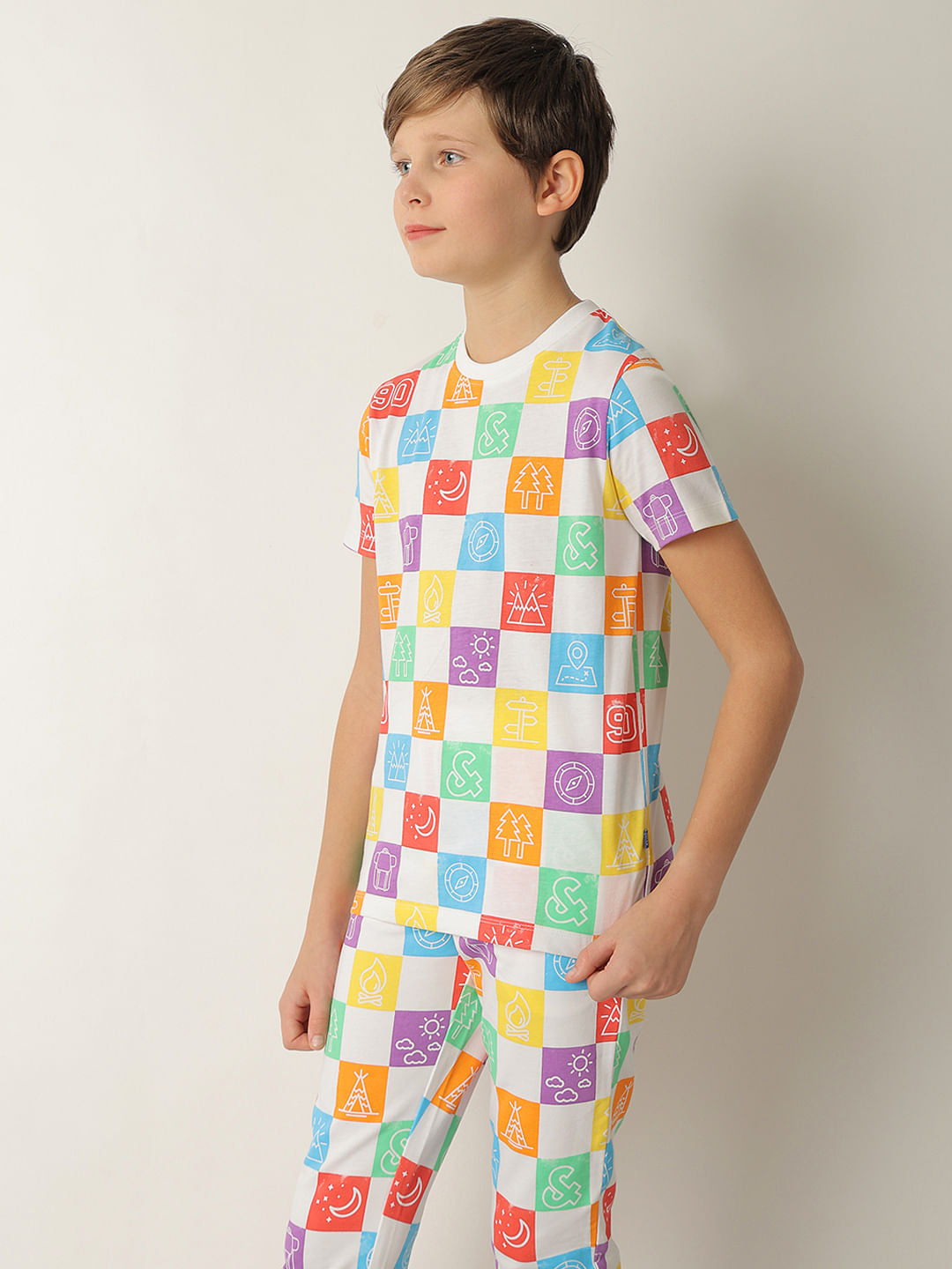 Boys White Printed Co-ord Set T-shirt