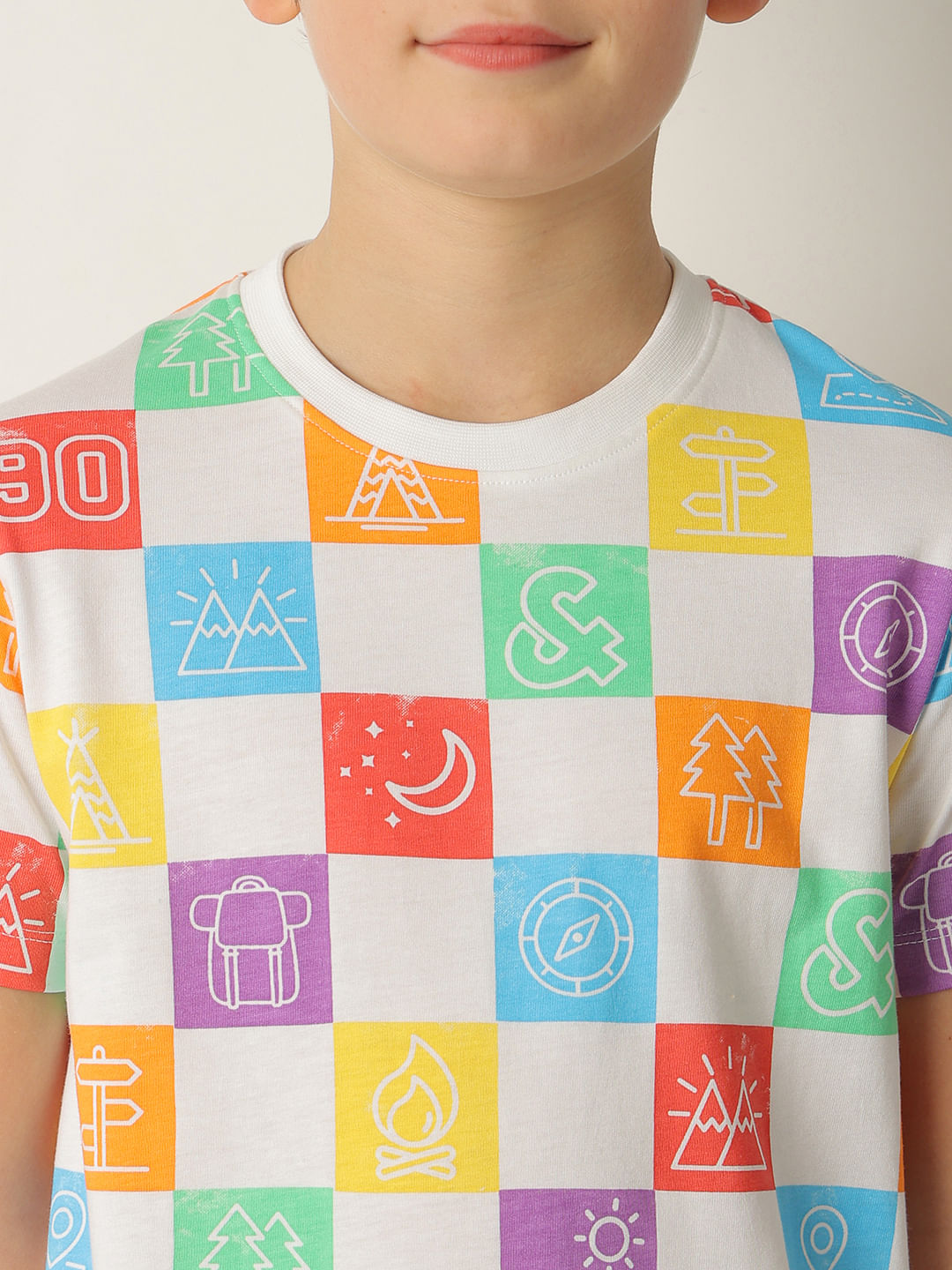 Boys White Printed Co-ord Set T-shirt