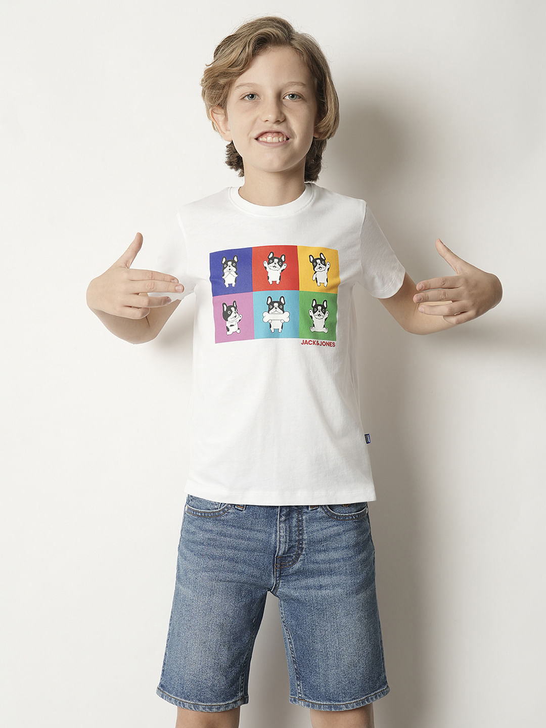 Boys White Doggo Print T-shirt