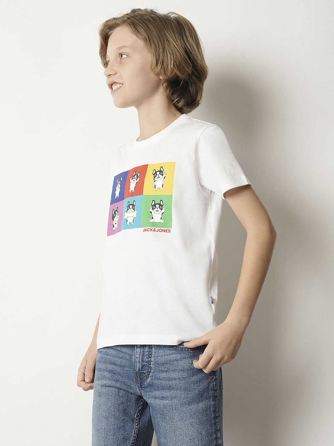 Boys White Doggo Print T-shirt
