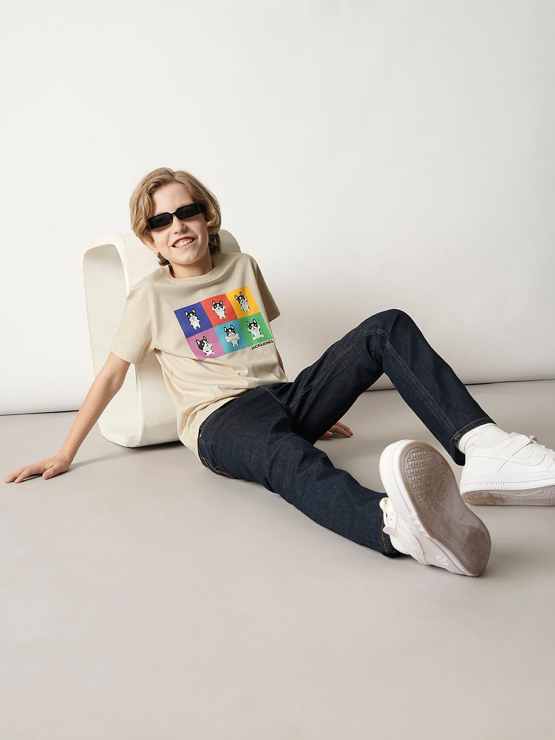 Boys Beige Doggo Print T-shirt