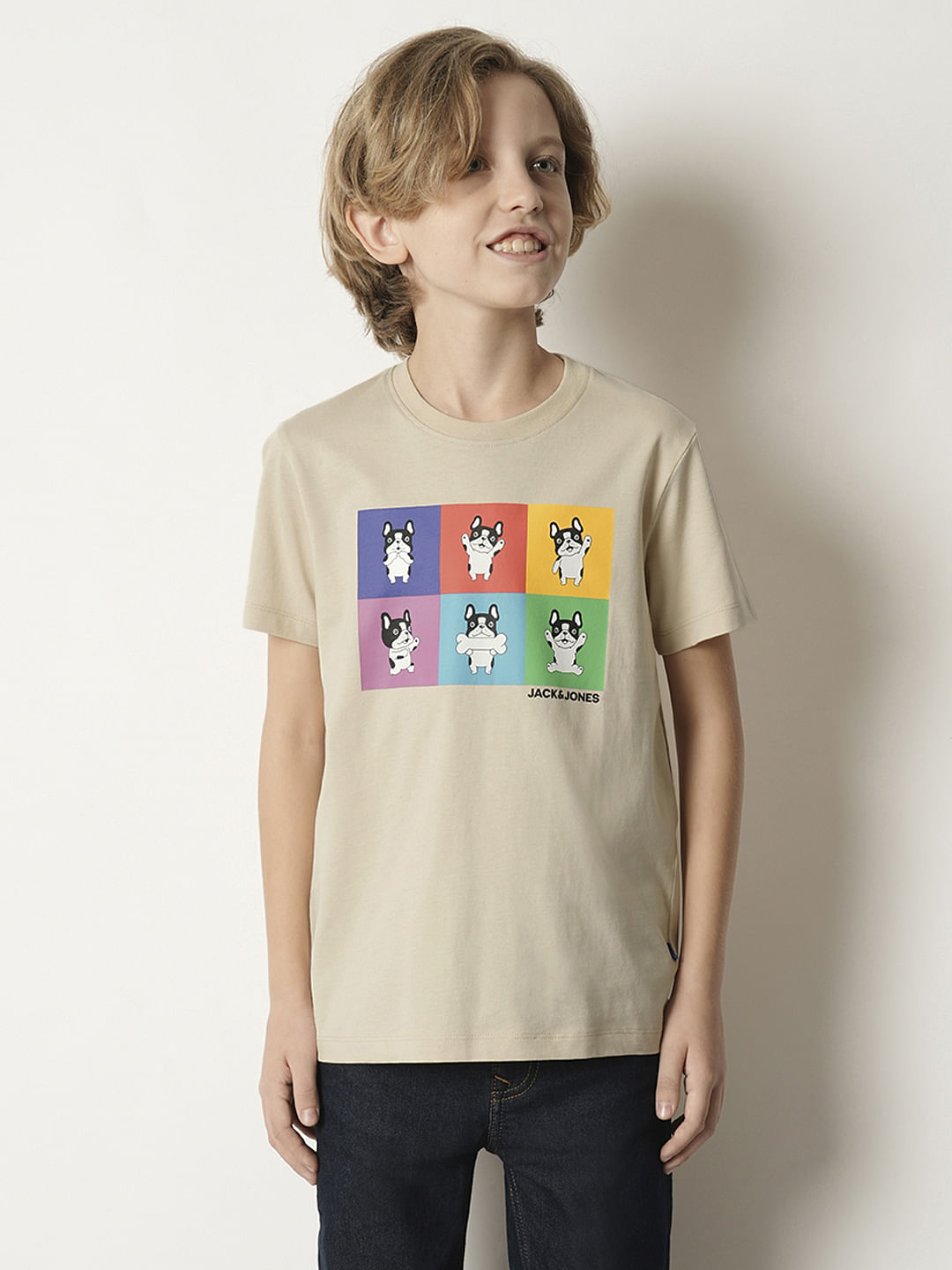 Boys Beige Doggo Print T-shirt