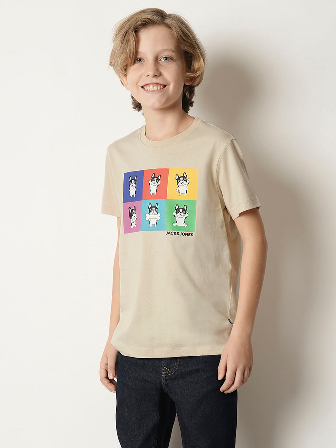Boys Beige Doggo Print T-shirt