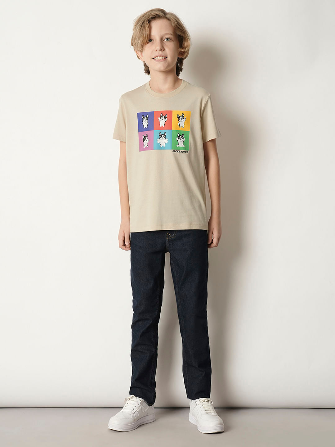Boys Beige Doggo Print T-shirt
