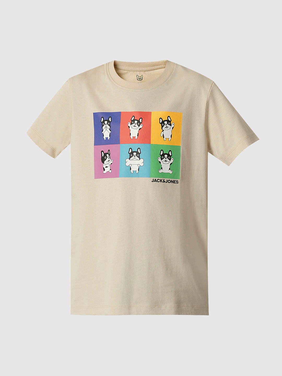Boys Beige Doggo Print T-shirt