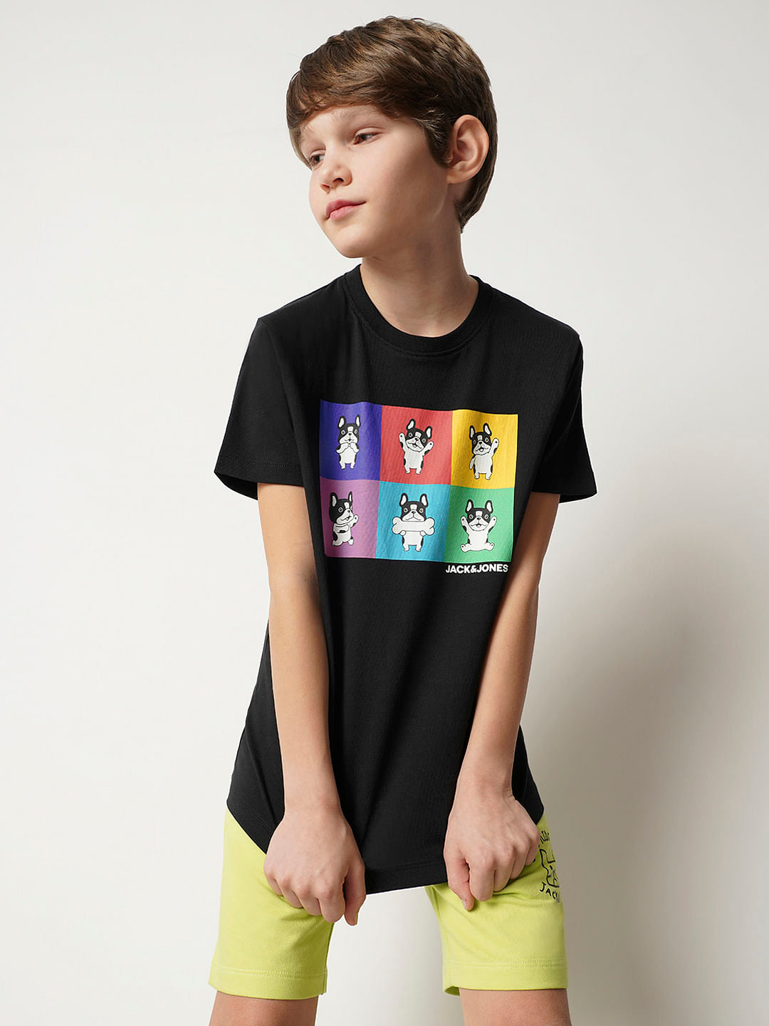 Boys Black Doggo Print T-shirt