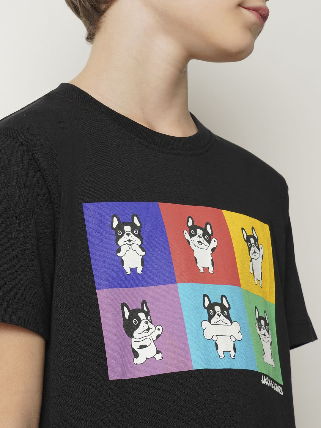 Boys Black Doggo Print T-shirt