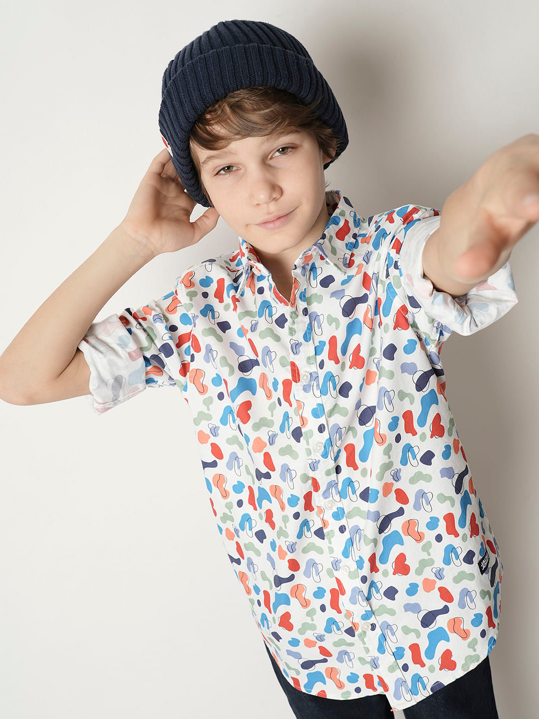 Boys White Printed Full Sleeves Shirt