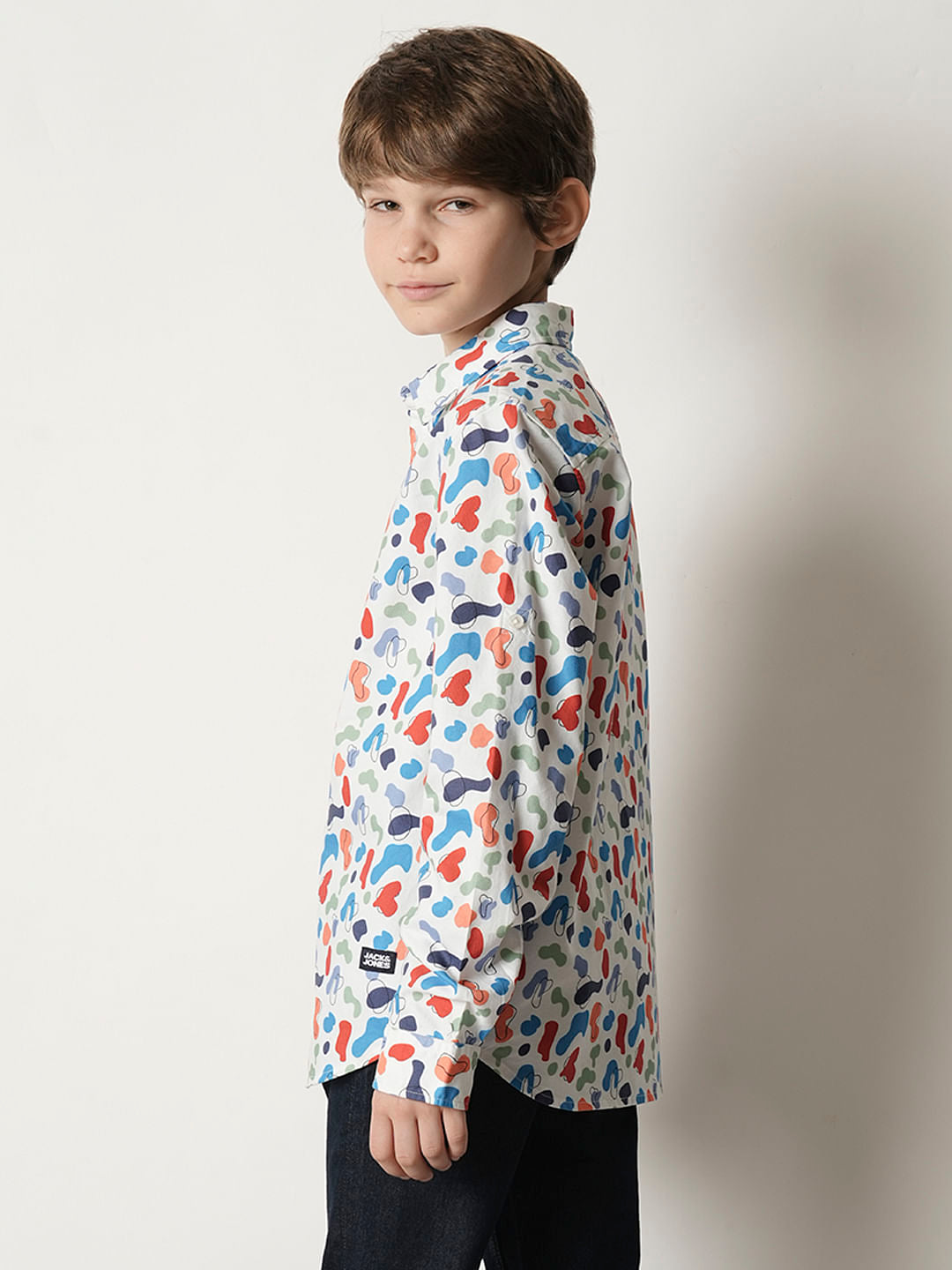 Boys White Printed Full Sleeves Shirt