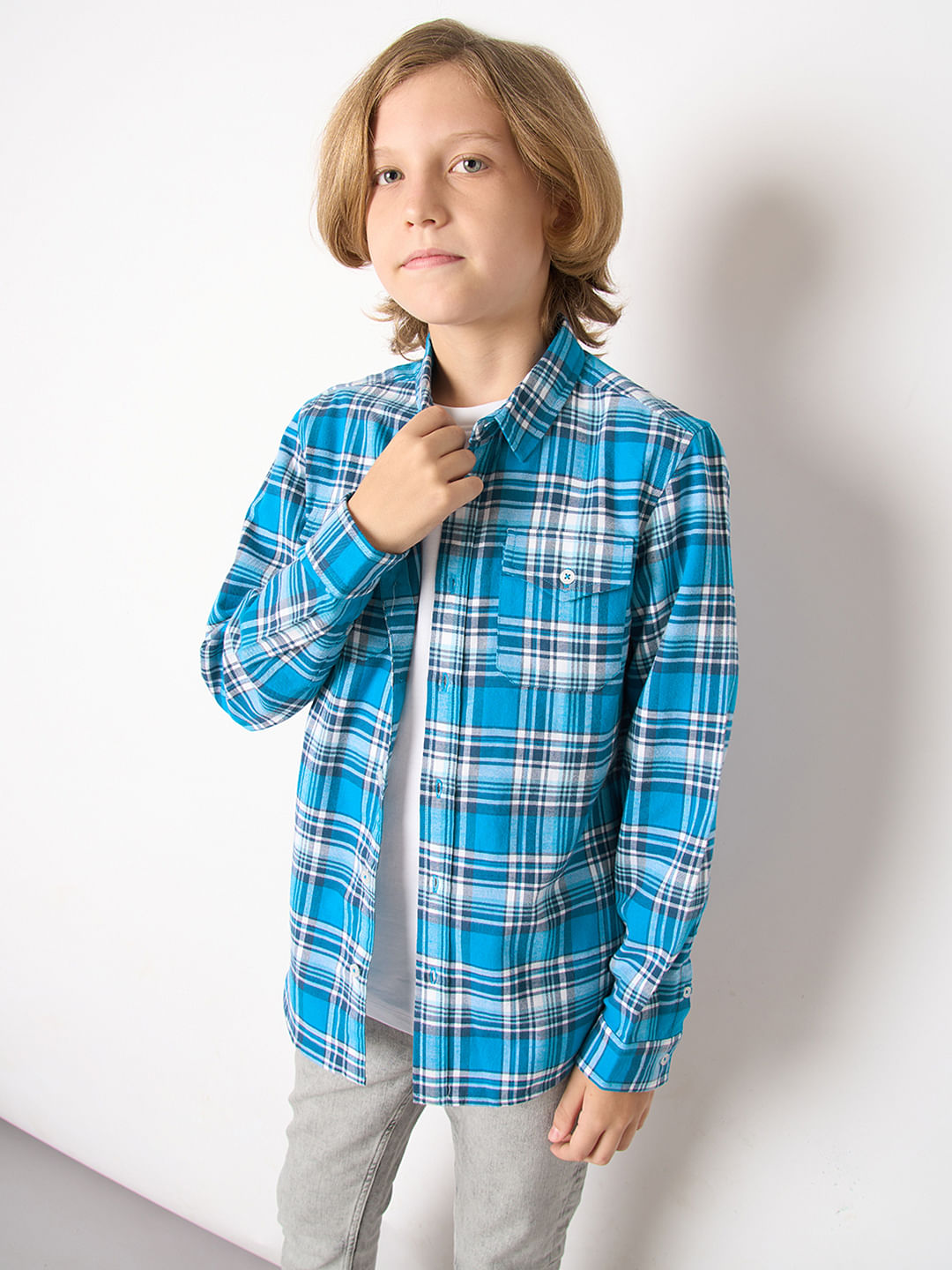 Boys Blue Check Full Sleeves Shirt