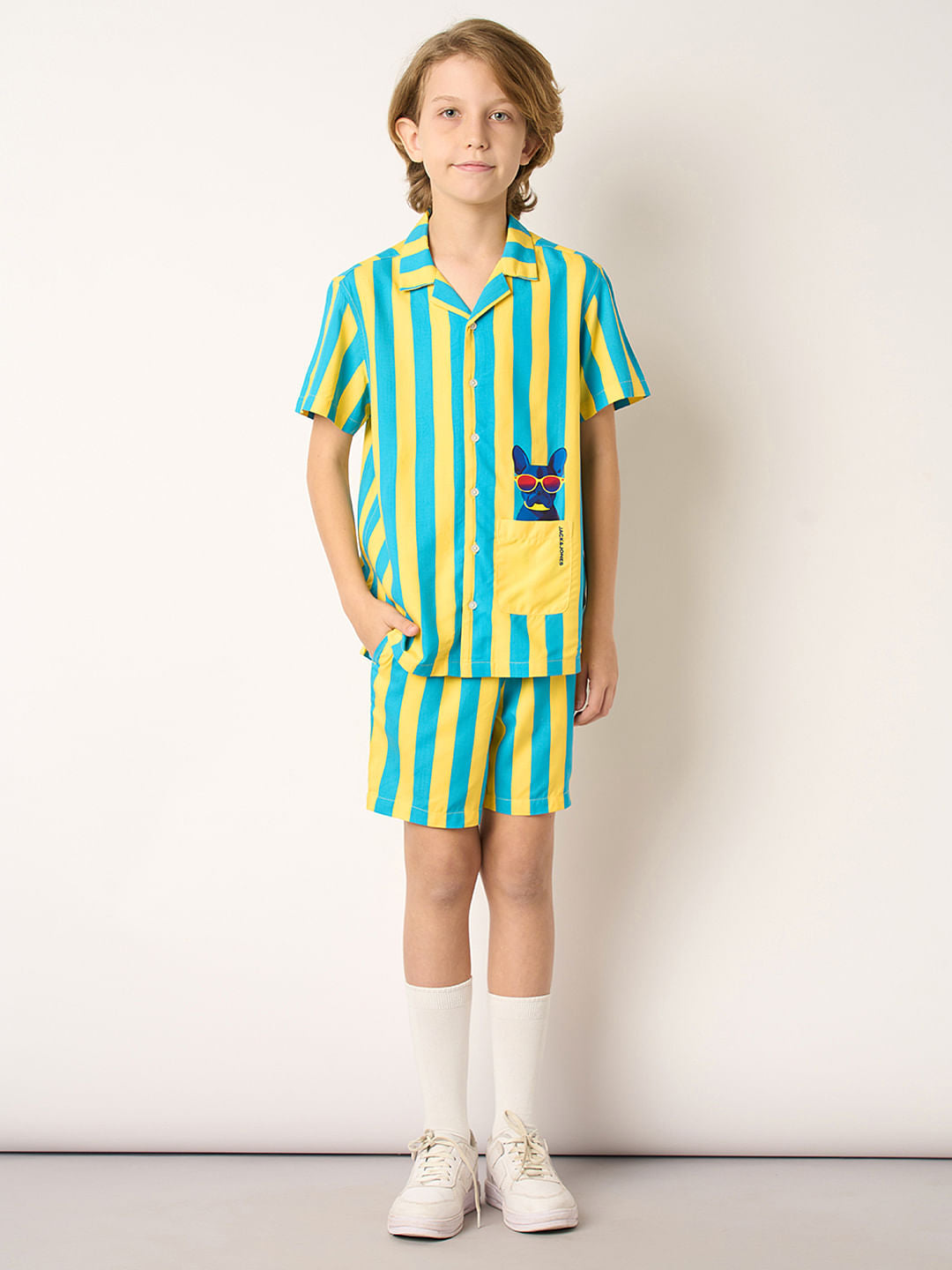 Boys Yellow Striped Co-ord Set Shirt