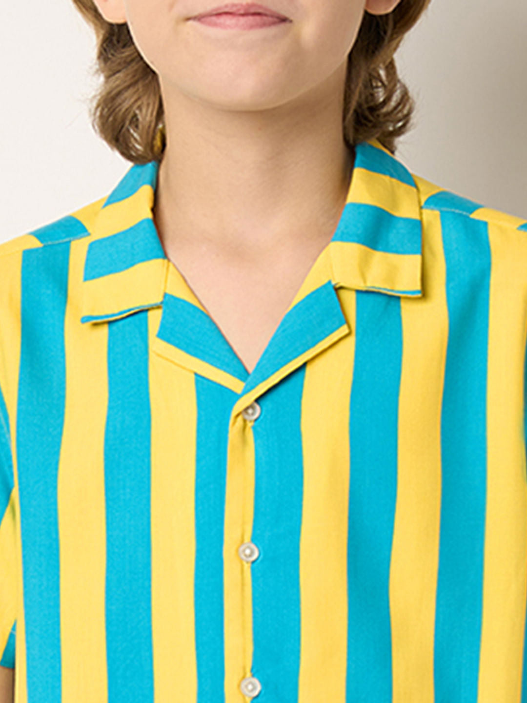 Boys Yellow Striped Co-ord Set Shirt