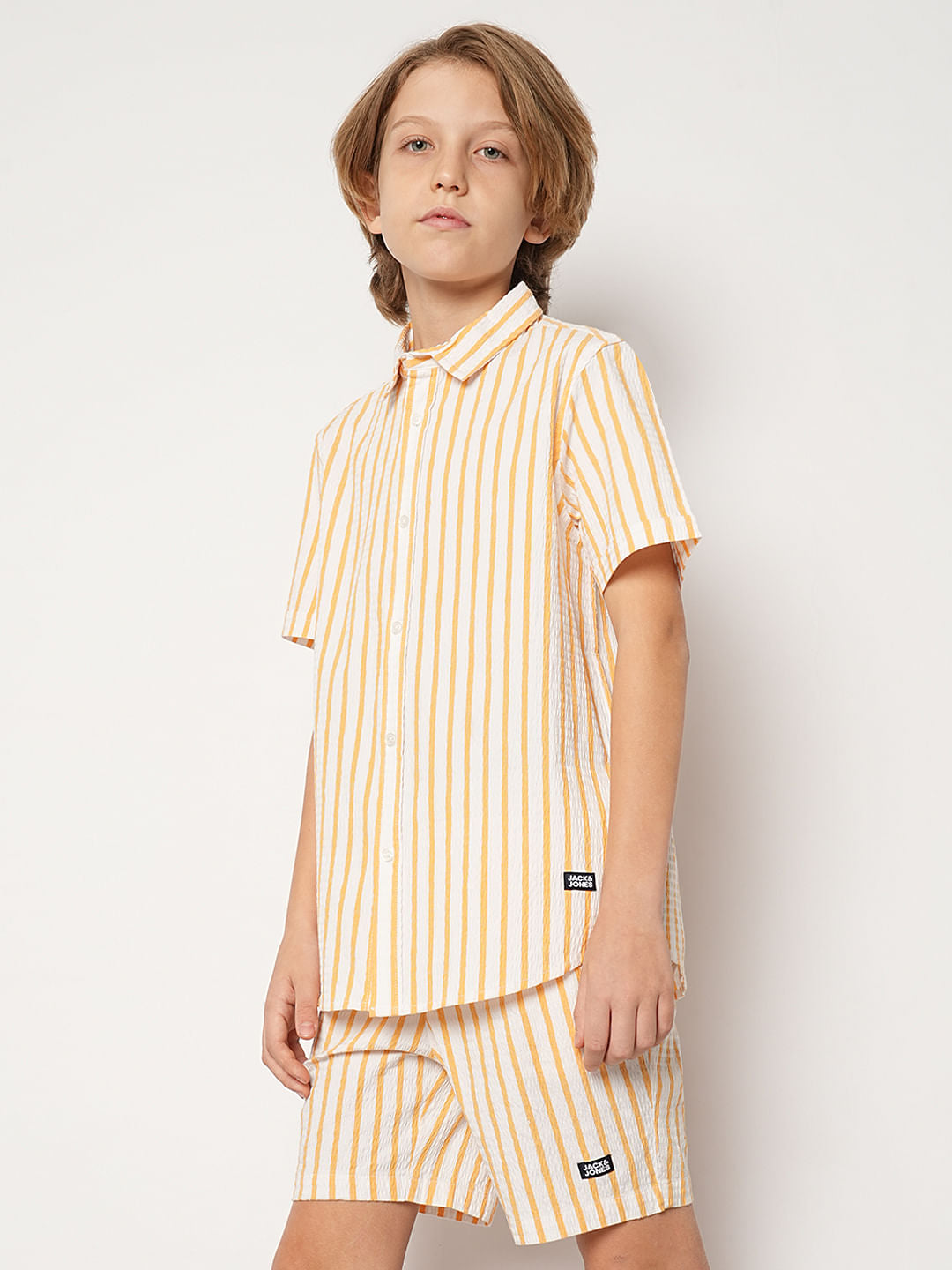 Boys Yellow Striped Co-ord Set Shirt