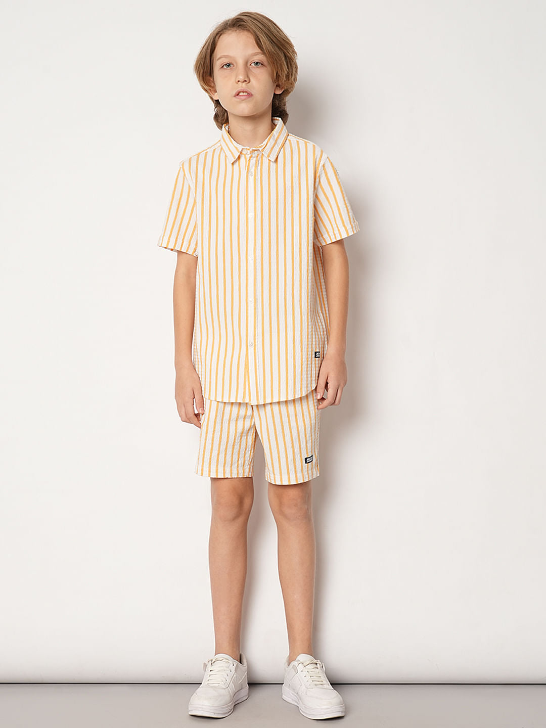 Boys Yellow Striped Co-ord Set Shirt