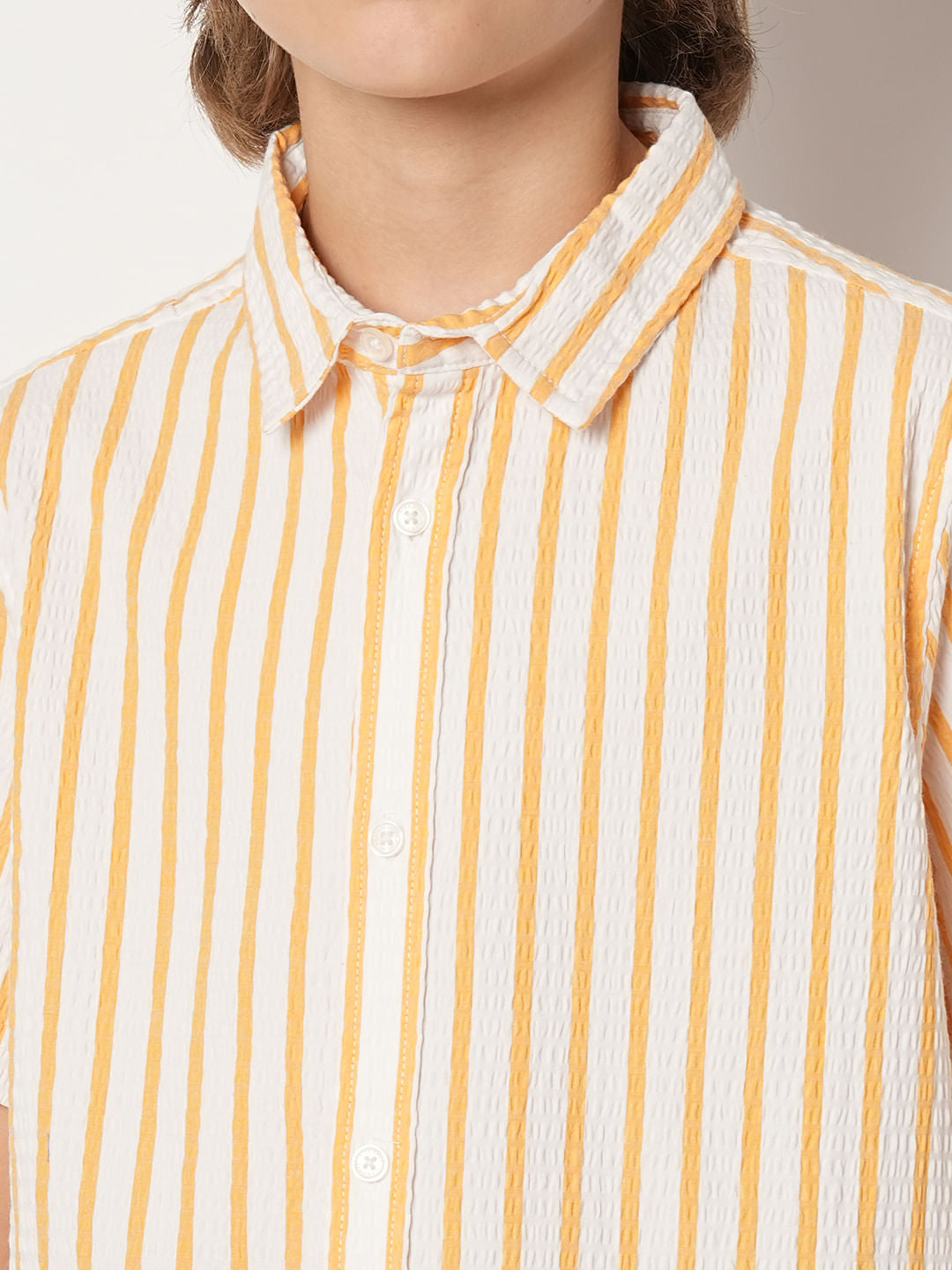 Boys Yellow Striped Co-ord Set Shirt