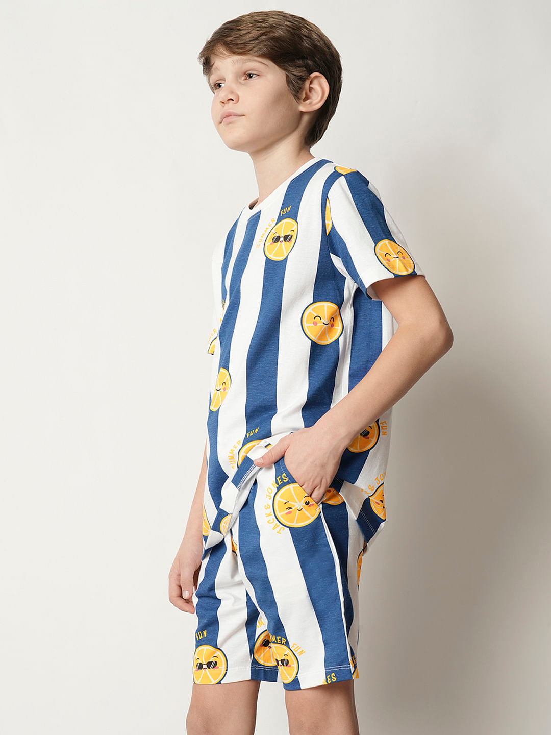 Boys Blue Smiley Print Co-ord Set T-shirt