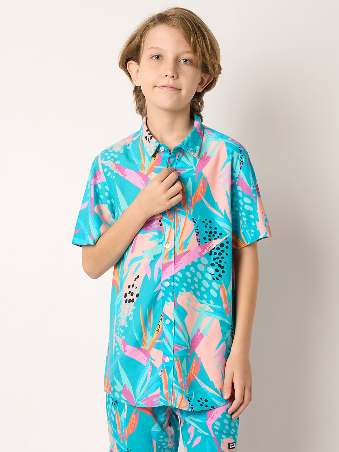 Boys Blue Tropical Print Co-ord Set Shirt