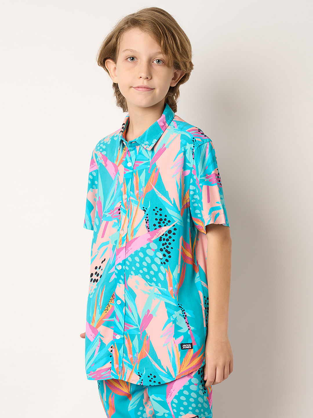 Boys Blue Tropical Print Co-ord Set Shirt