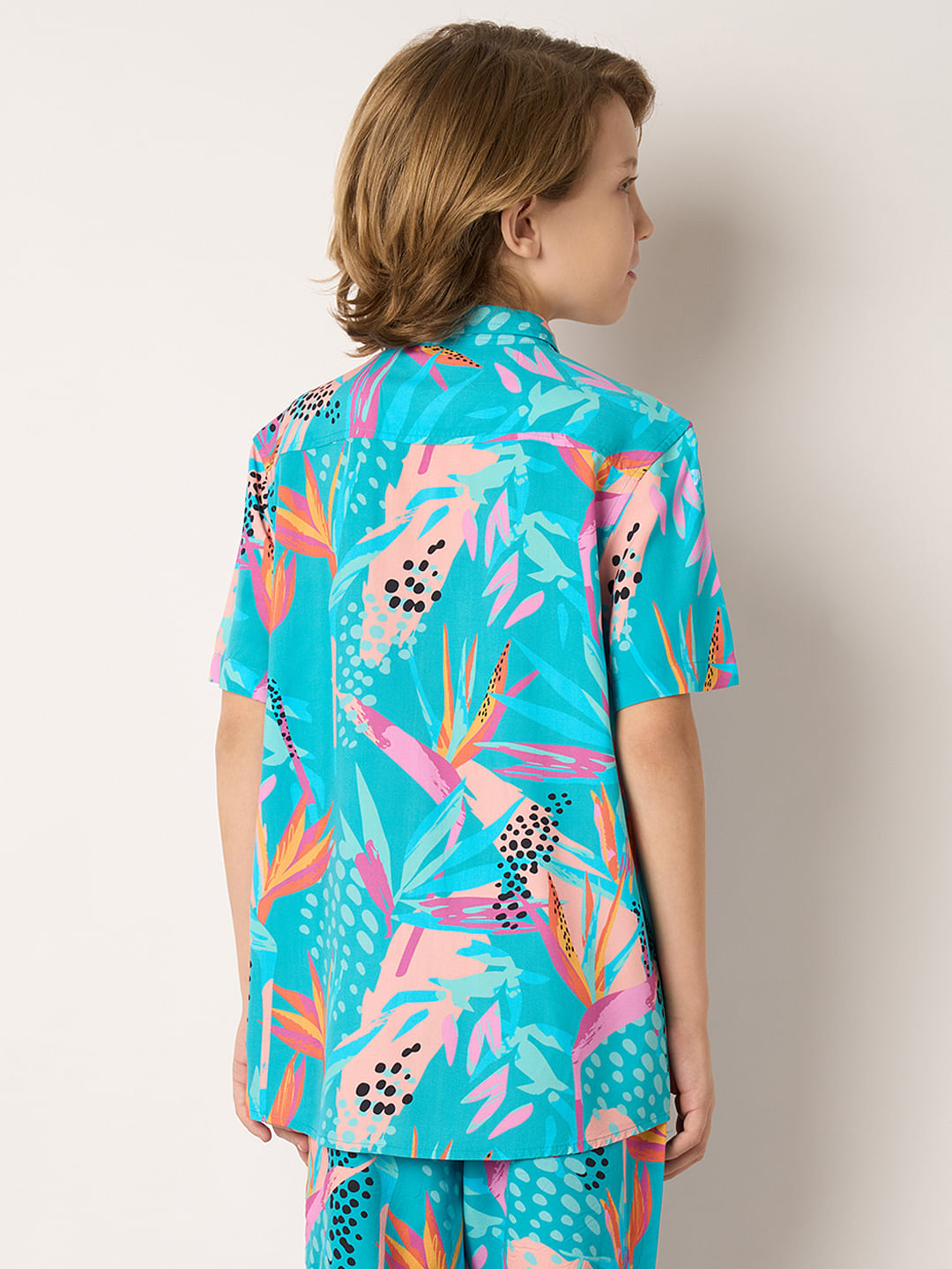 Boys Blue Tropical Print Co-ord Set Shirt