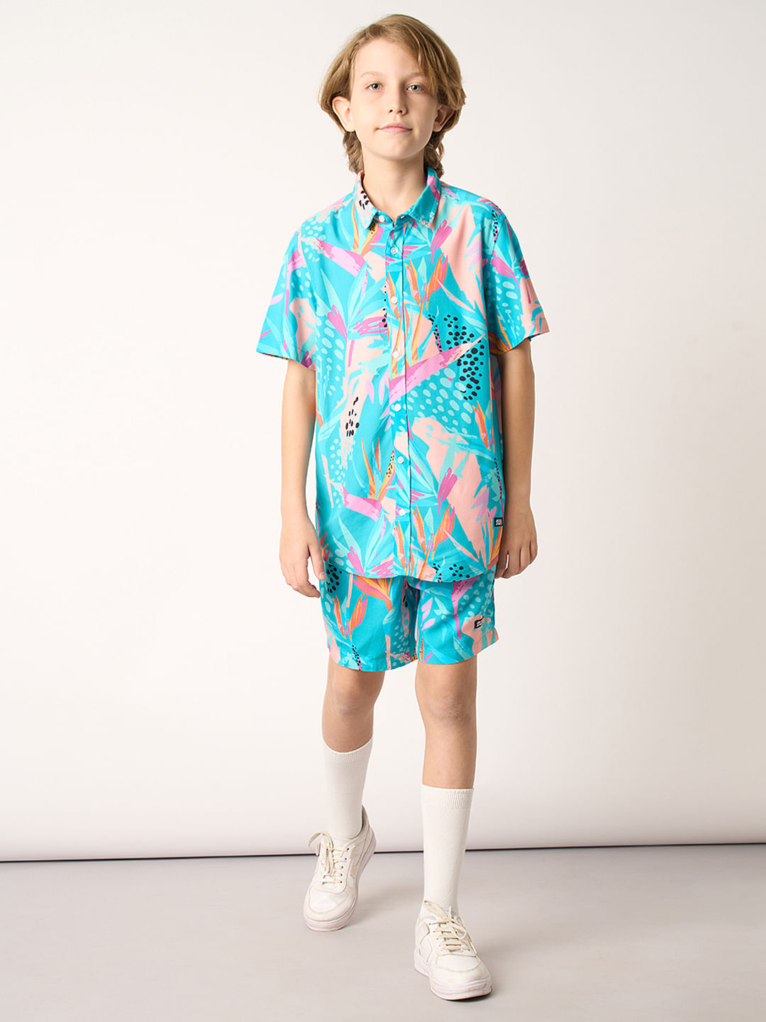 Boys Blue Tropical Print Co-ord Set Shirt