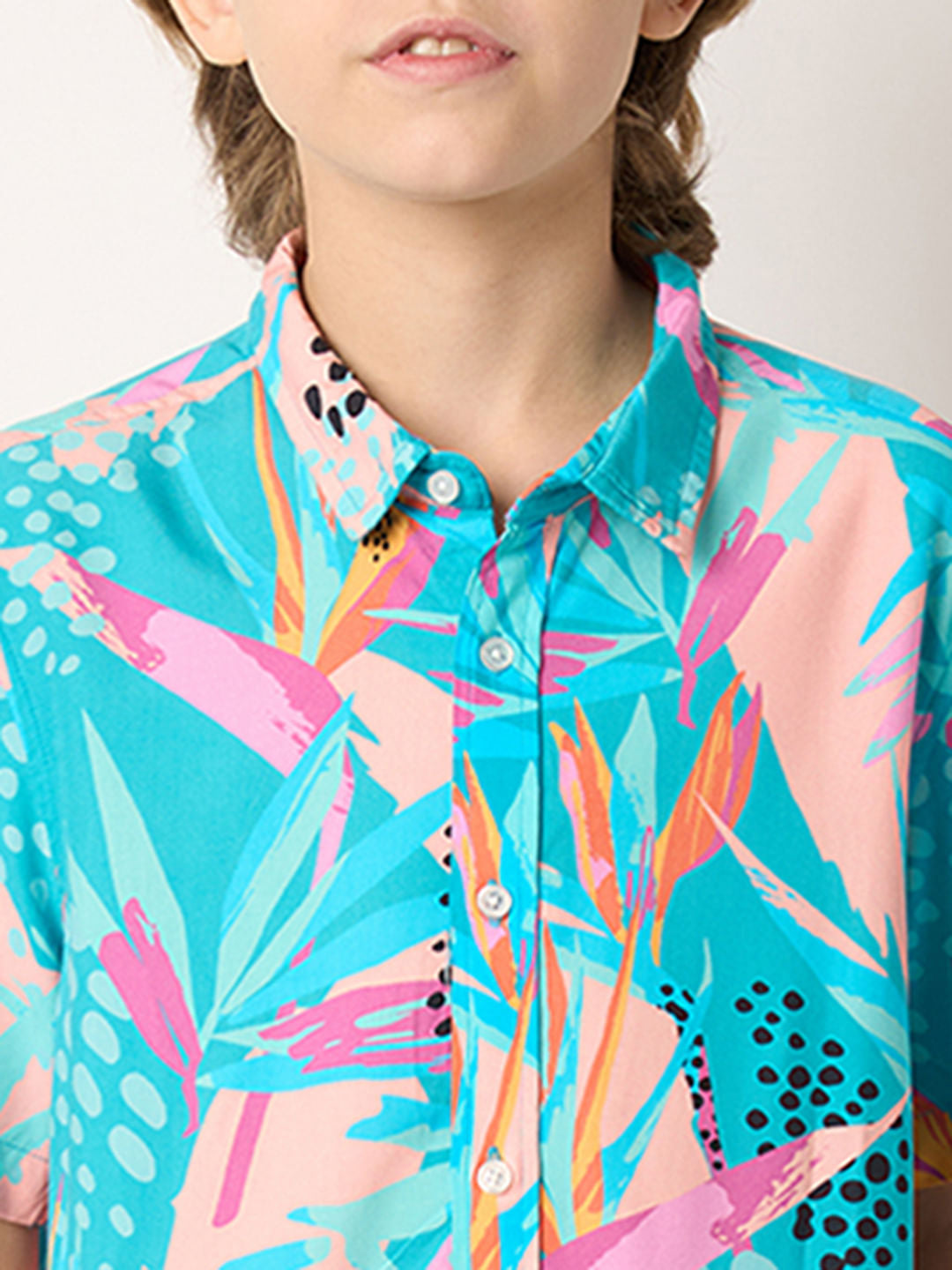 Boys Blue Tropical Print Co-ord Set Shirt