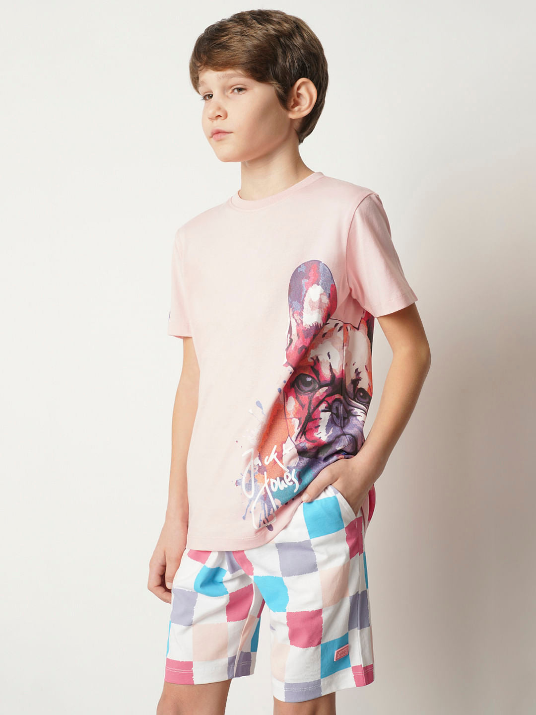 Boys Pink Large Doggo Print T-shirt