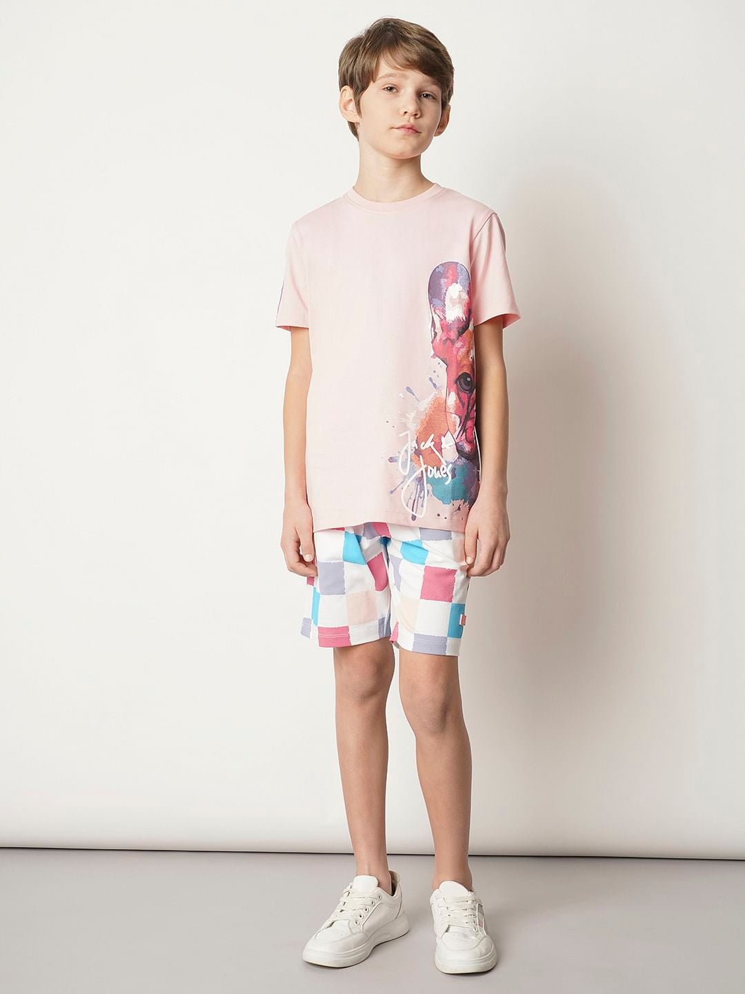 Boys Pink Large Doggo Print T-shirt