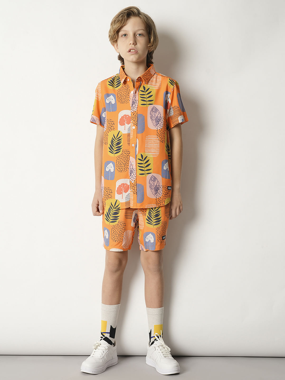Boys Orange Tropical Print Co-ord Set Shirt