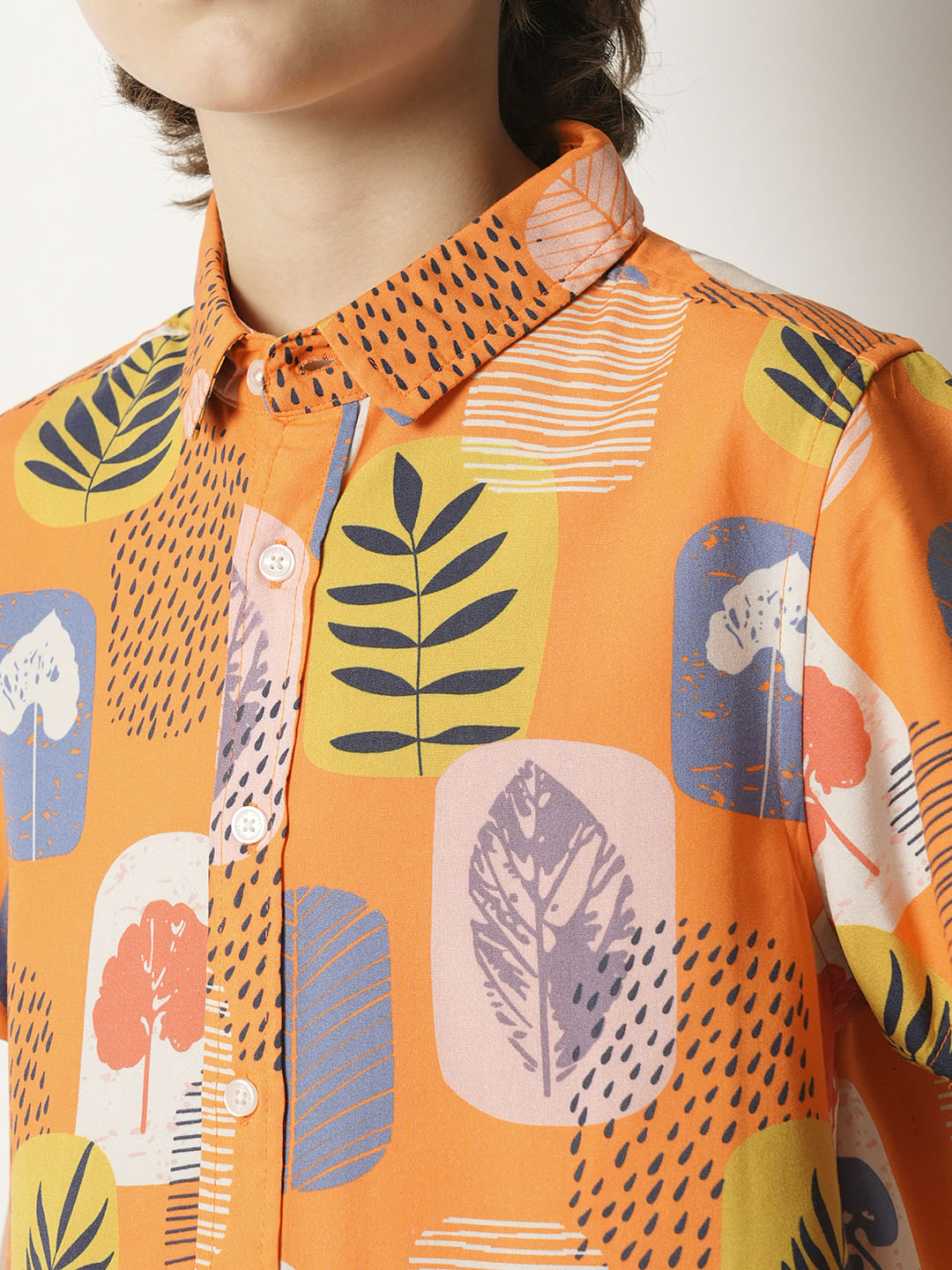 Boys Orange Tropical Print Co-ord Set Shirt