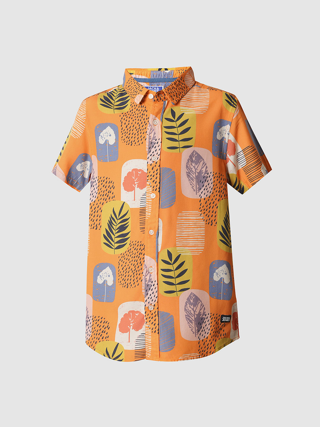 Boys Orange Tropical Print Co-ord Set Shirt