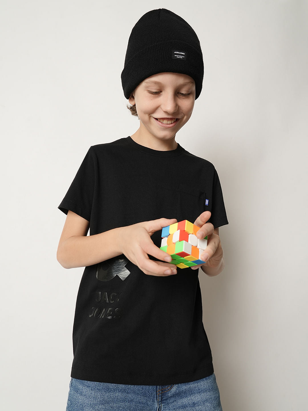 Boys Black Logo Print Crew Neck T-shirt