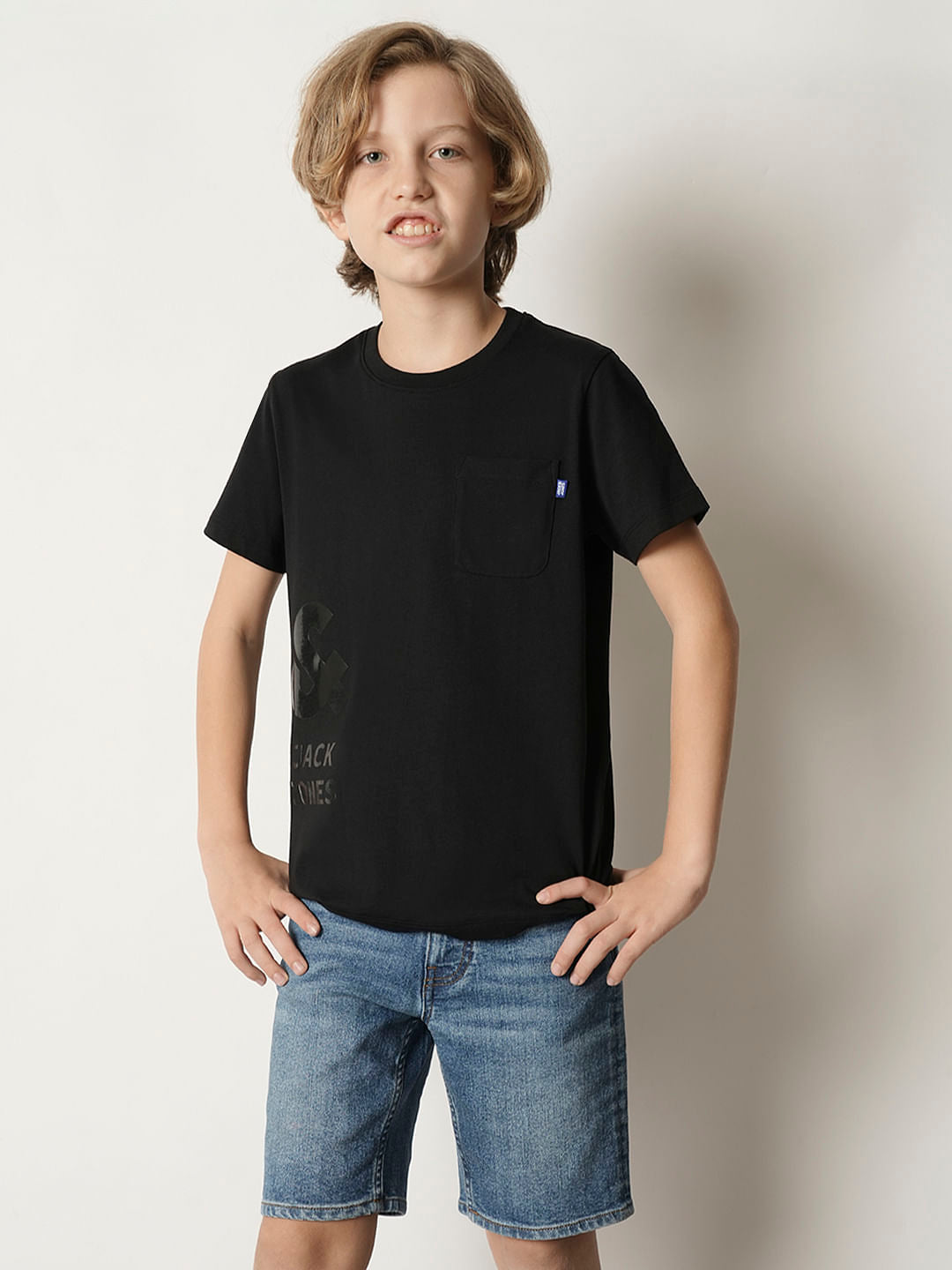 Boys Black Logo Print Crew Neck T-shirt